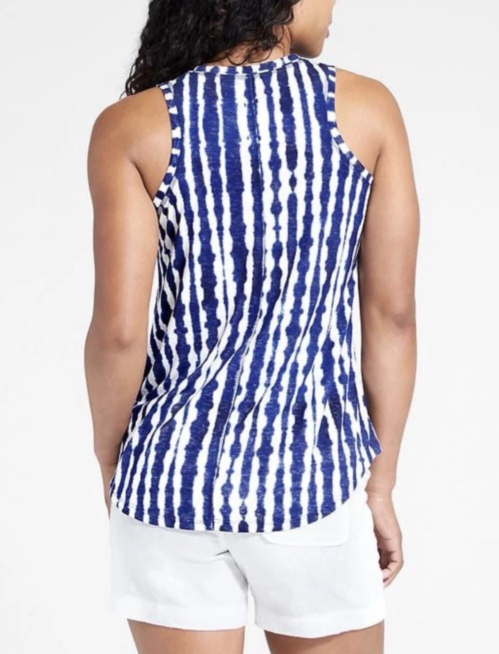 Athleta Women's S Navy Blue White Printed Sleeveless Breezy Nautical Tank Top